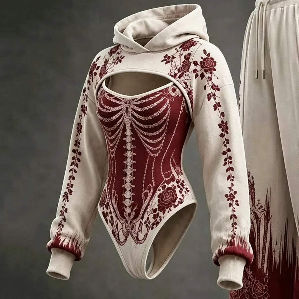 Women's Halloween Bloodstained Bone Floral Spider Web Hoodie Three-piece Set