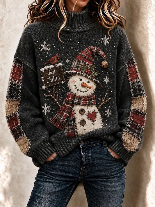Ladies' Christmas Snowman Animal Pattern Senior Knitted Top