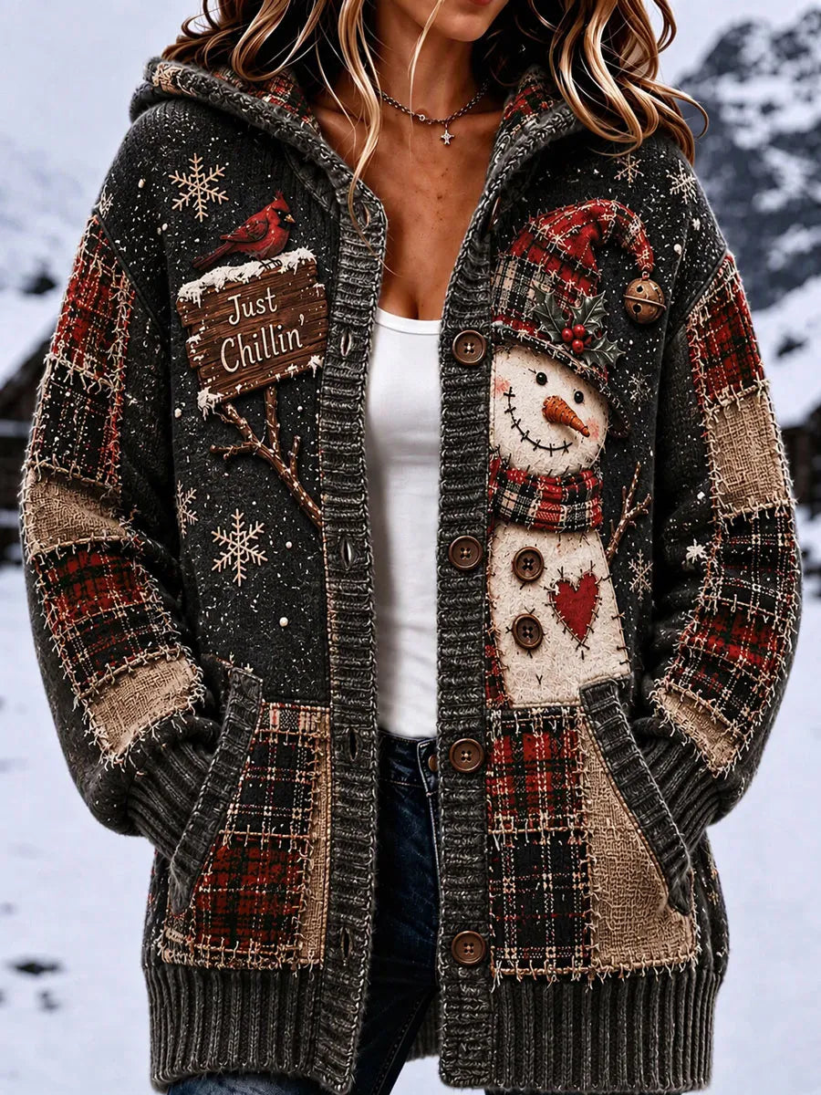 Ladies' Christmas Patchwork Pattern Casual Cardigan