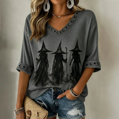 Women's Retro Halloween Magic Print Mid-sleeve T-shirt