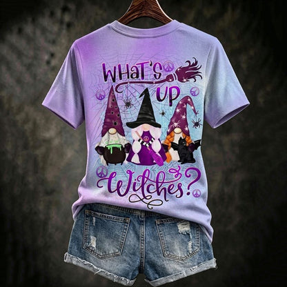 Women's Retro Halloween Gradient Pattern Casual V-neck T-shirt