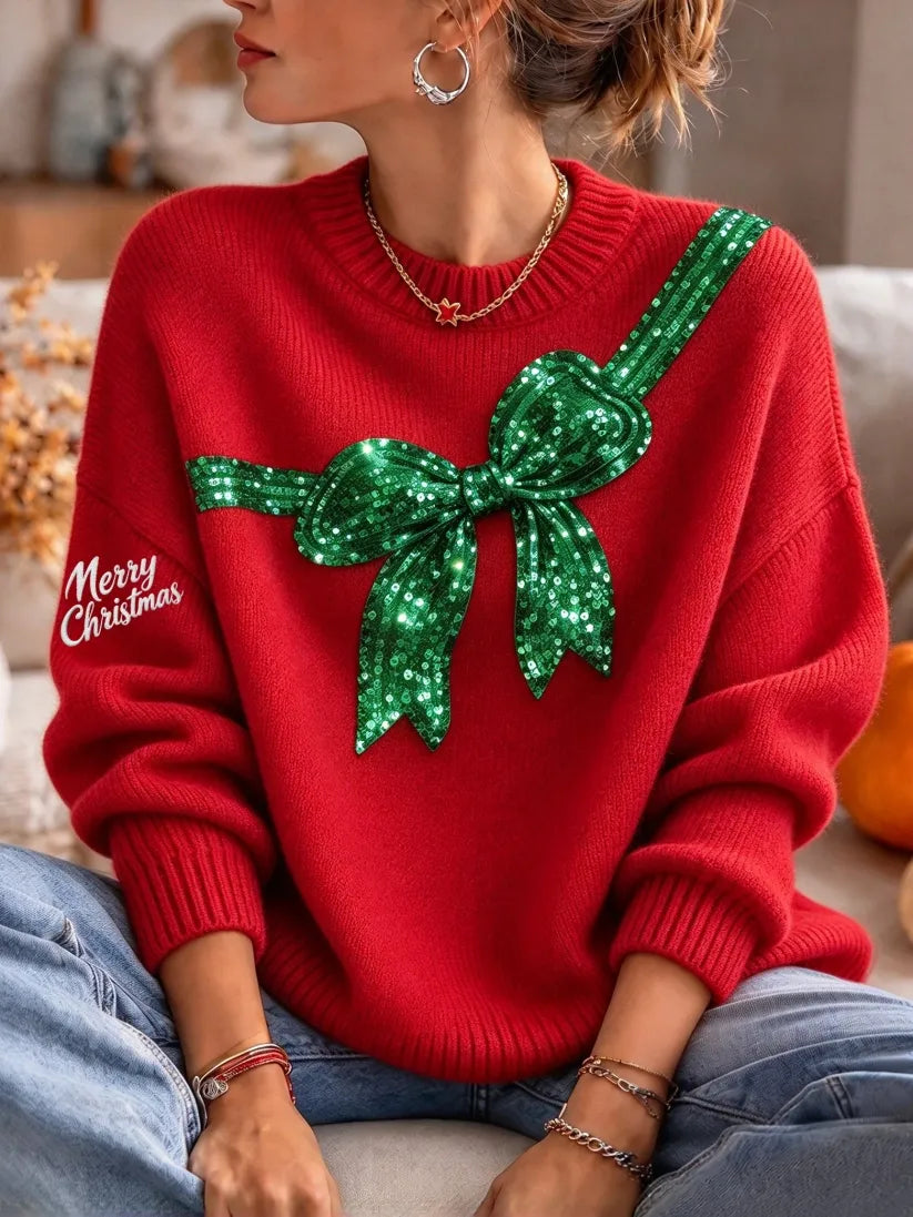 Women'S Christmas Bow Round Neck Top