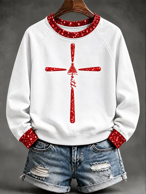 Women'S Faith Christmas Tree Print Sweatshirt