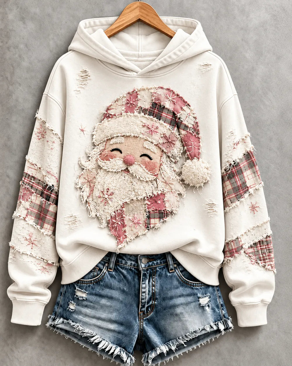 Women's Pink Santa Patchwork Art Hoodie