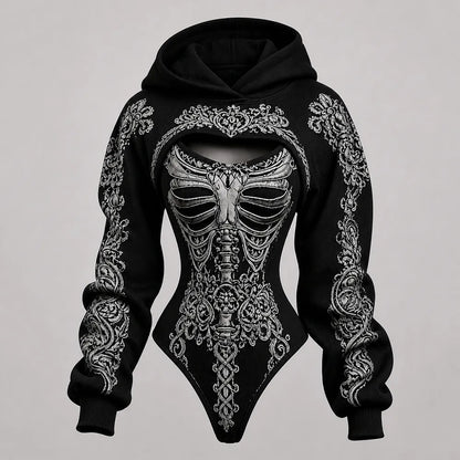 Women's Retro Bone-style Ethnic Print Hoodie Two-piece Set