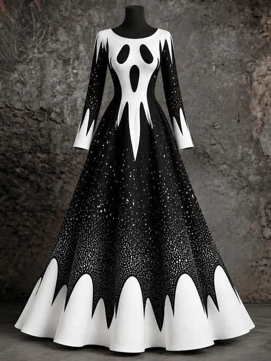 Women's Halloween Scary Face Print Maxi Dress