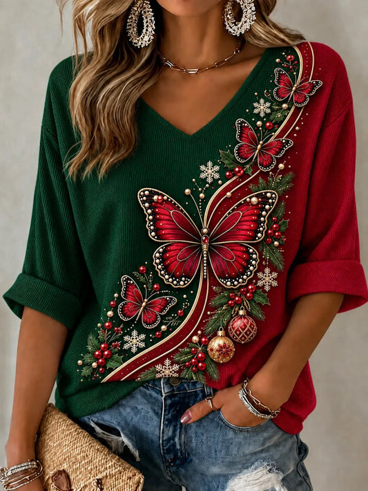 Women'S Christmas Themed Printed Casual T-Shirt
