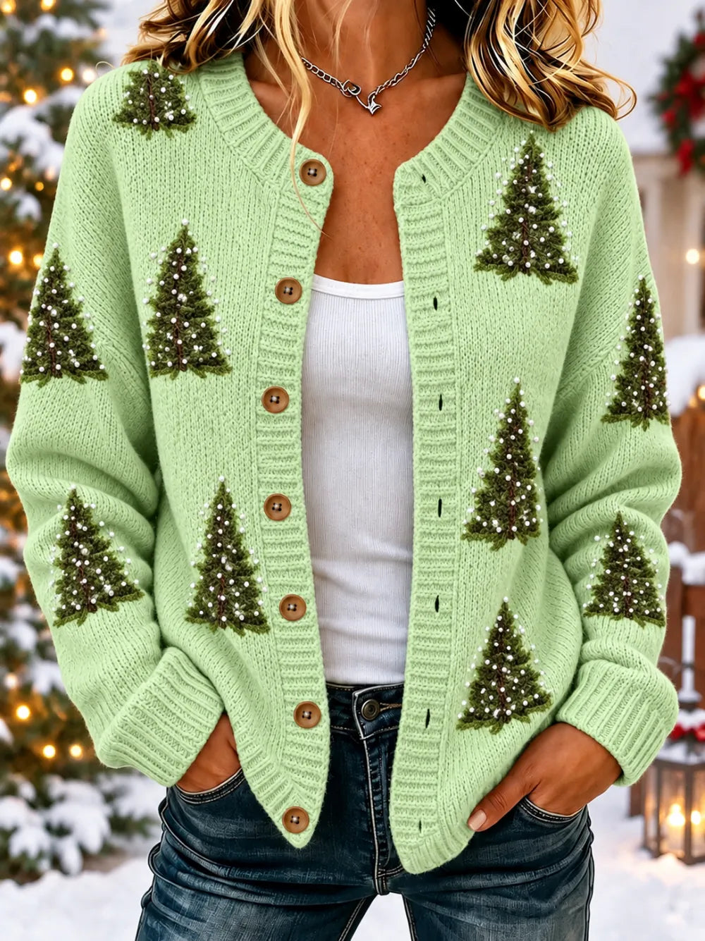 Women's Christmas printed knitted cardigan top