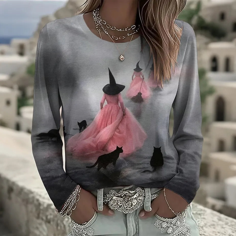 Women's Retro Halloween Printed Casual T-shirt