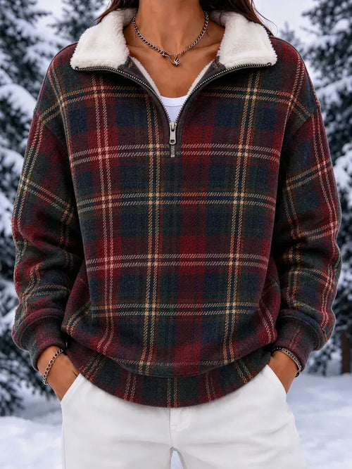 Ladies' Christmas Checkered Pattern Casual Top