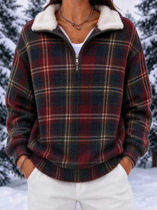 Ladies' Christmas Checkered Pattern Casual Top