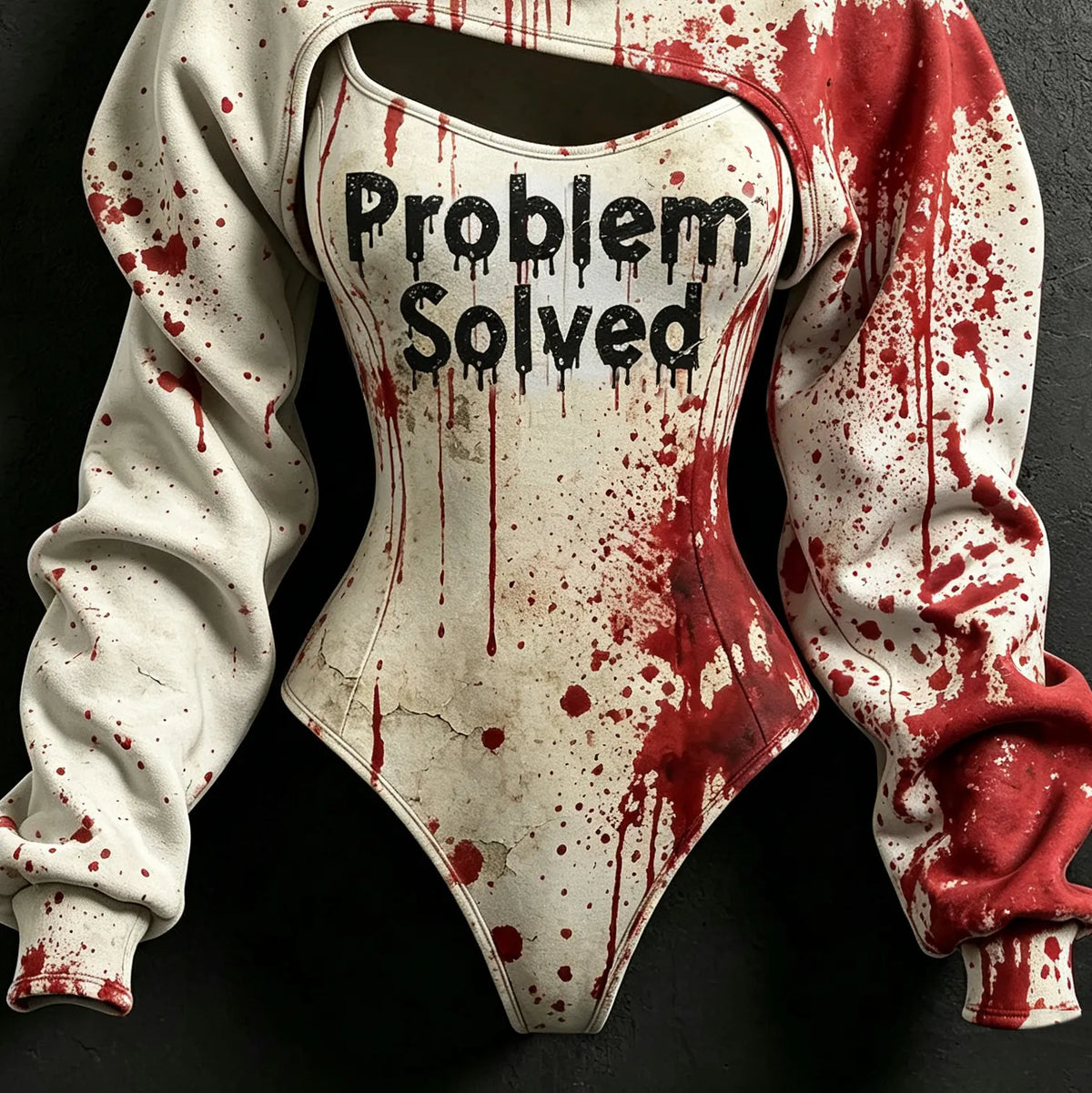 Women's Retro Halloween Bloodstain Problem Solved Print Hoodie Two-piece Set