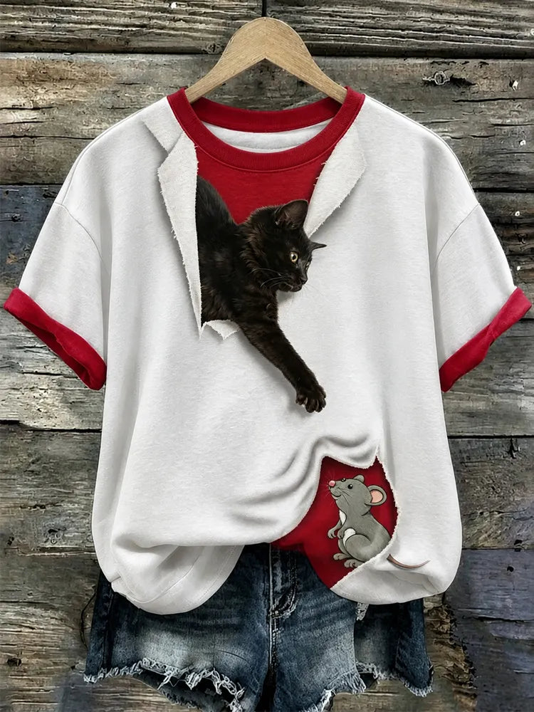 Women's Simple Cat-and-mouse Short Sleeve Top