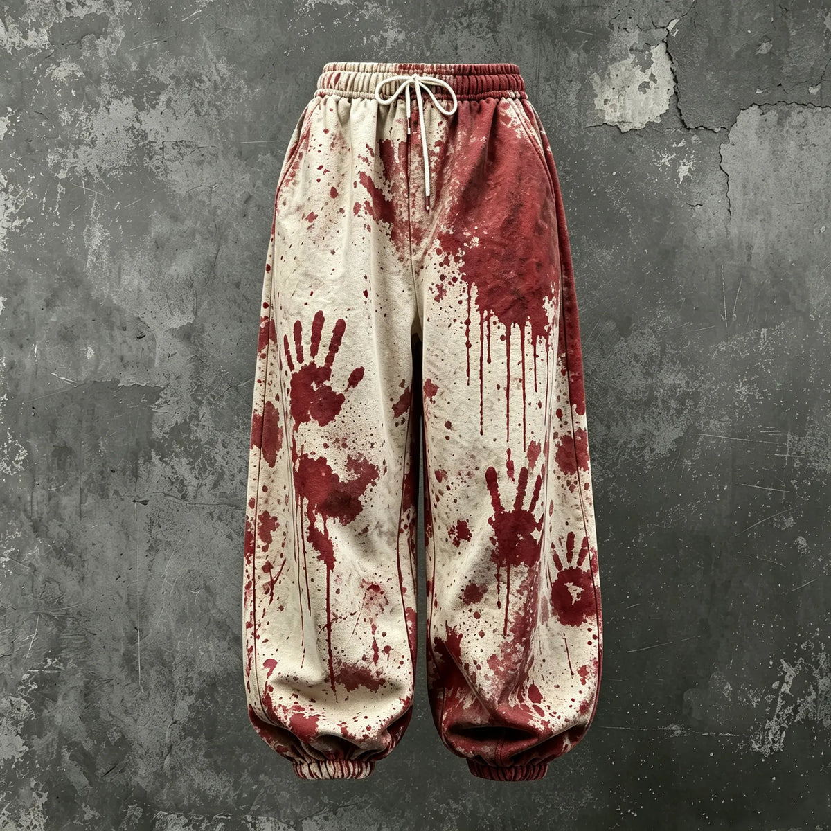 Women's Halloween Bloodstain Handprint Print Loose-fitting Pants