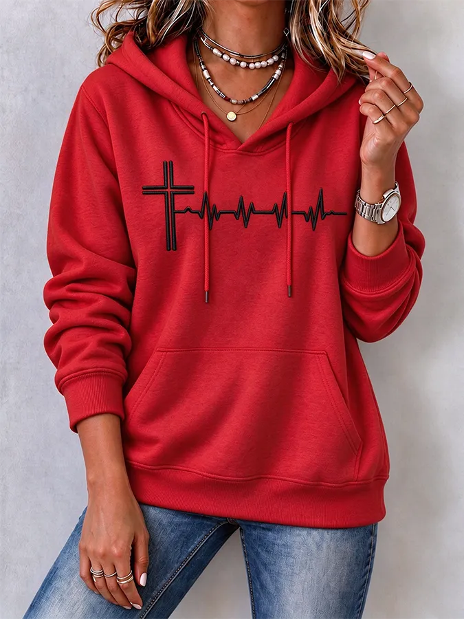 Women'S Faith Cross Printed Hoodie