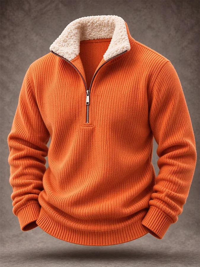 Men'S Casual Woven Zipper Wool Collar Sportswear