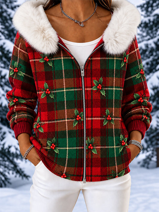 Women's Christmas Zipper Casual Hoodie