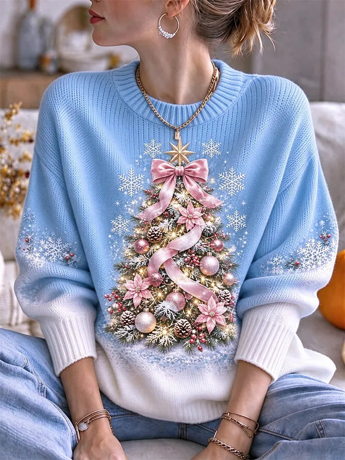 Women's Christmas Tree Round Neck Top