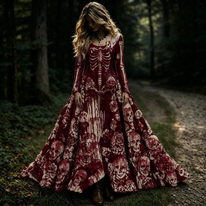 Women's Retro Halloween Style Skull Print Dress