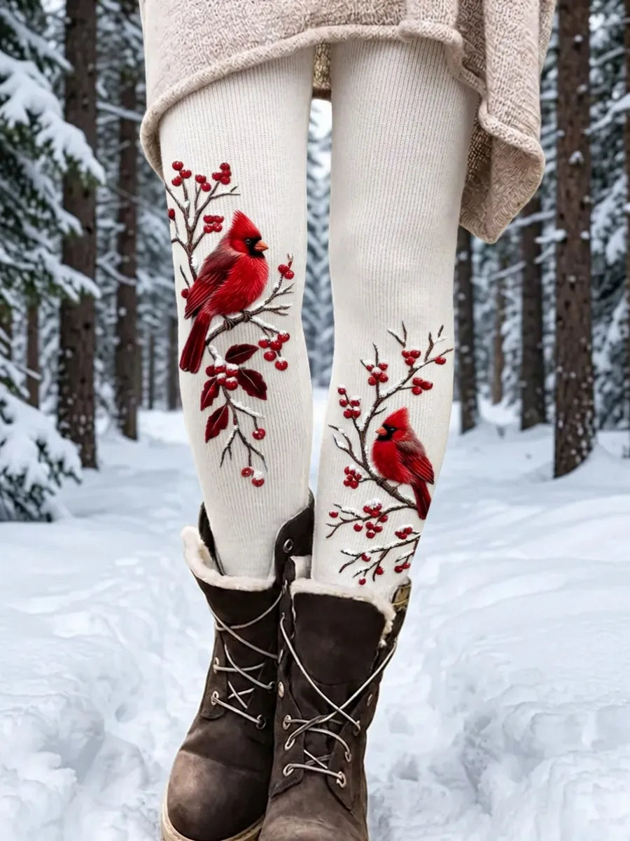 Women'S Christmas Cardinal-Themed Knit Leggings
