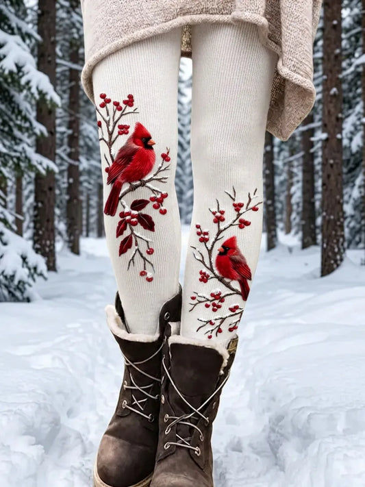 Women'S Christmas Cardinal-Themed Knit Leggings