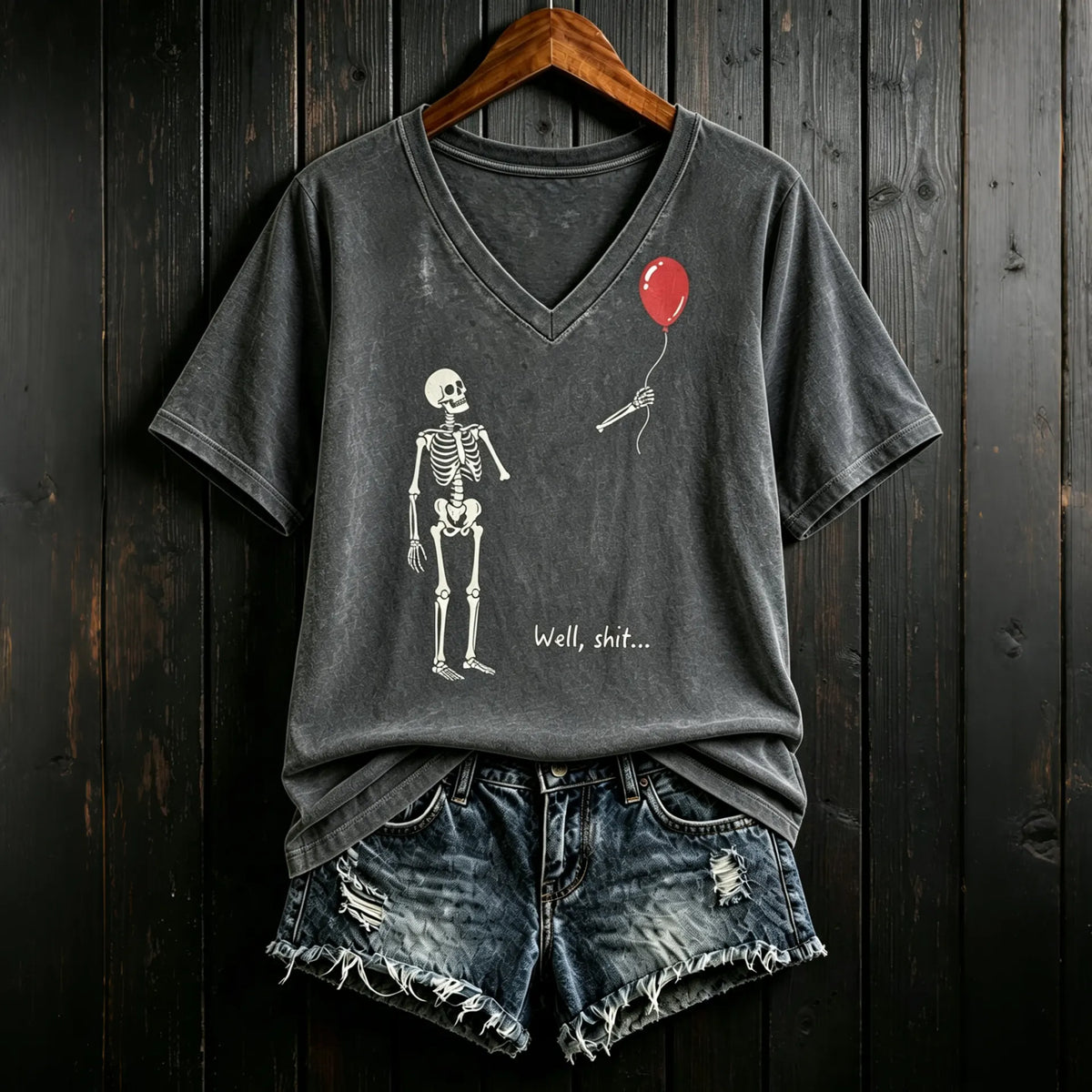 Men's Vintage Skeleton Lost Balloon Well Shit Funny Skeleton Graphic Print Casual T-shirt