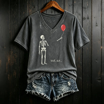 Men's Vintage Skeleton Lost Balloon Well Shit Funny Skeleton Graphic Print Casual T-shirt