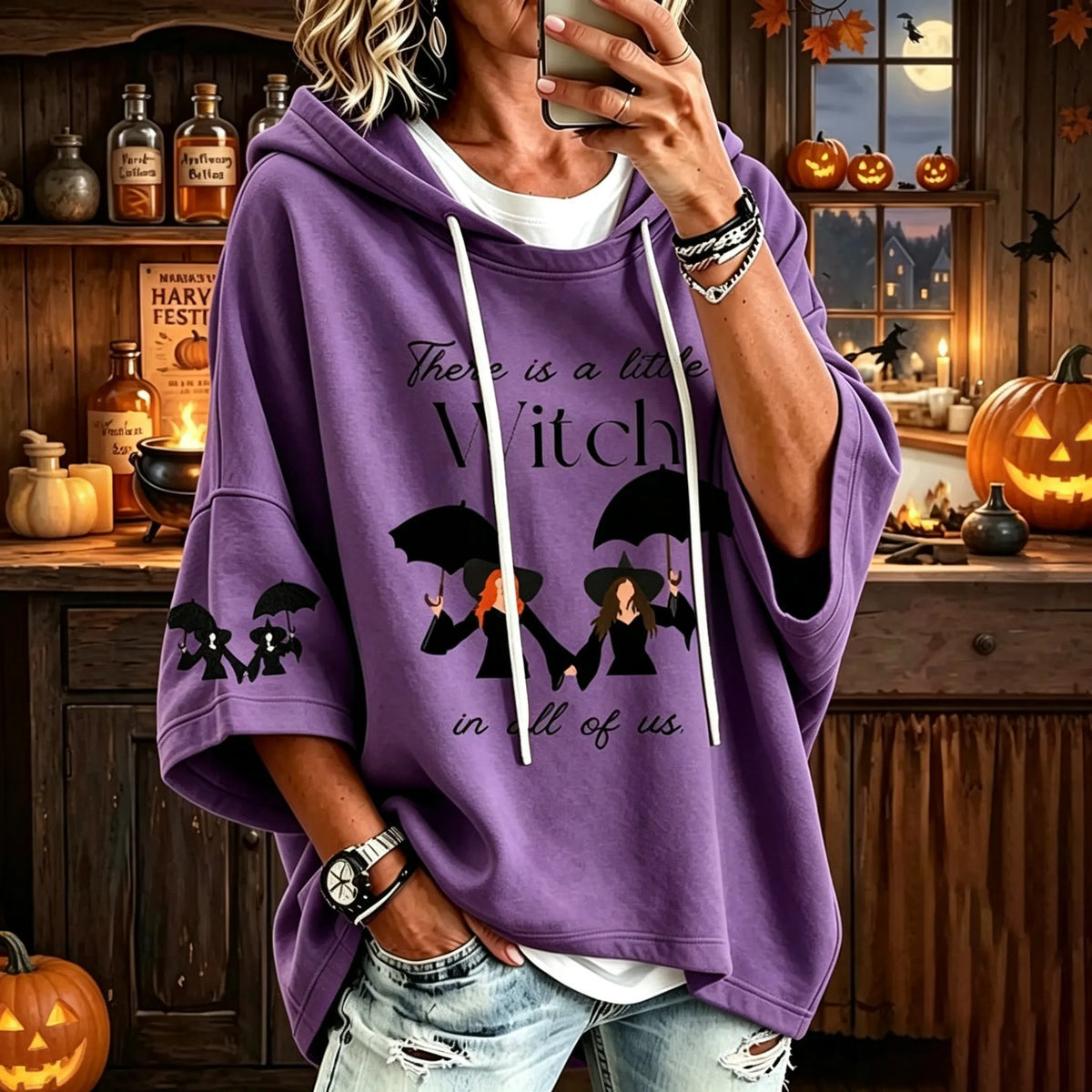 Women's Halloween-themed Printed Hoodie