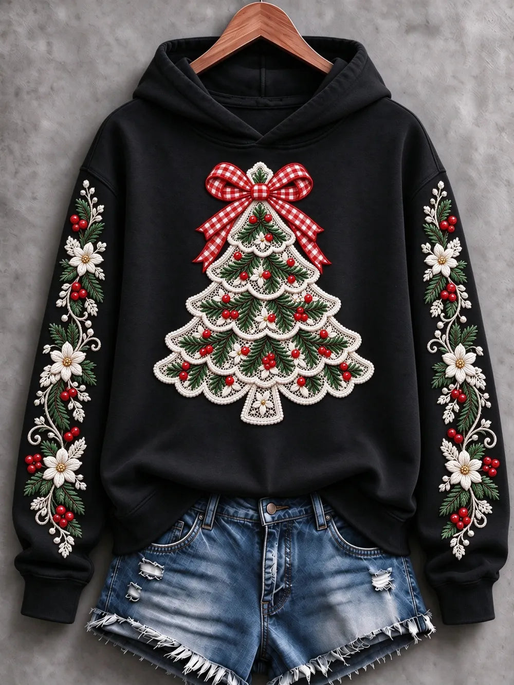 Women'S Christmas Tree Printed Casual Hoodie