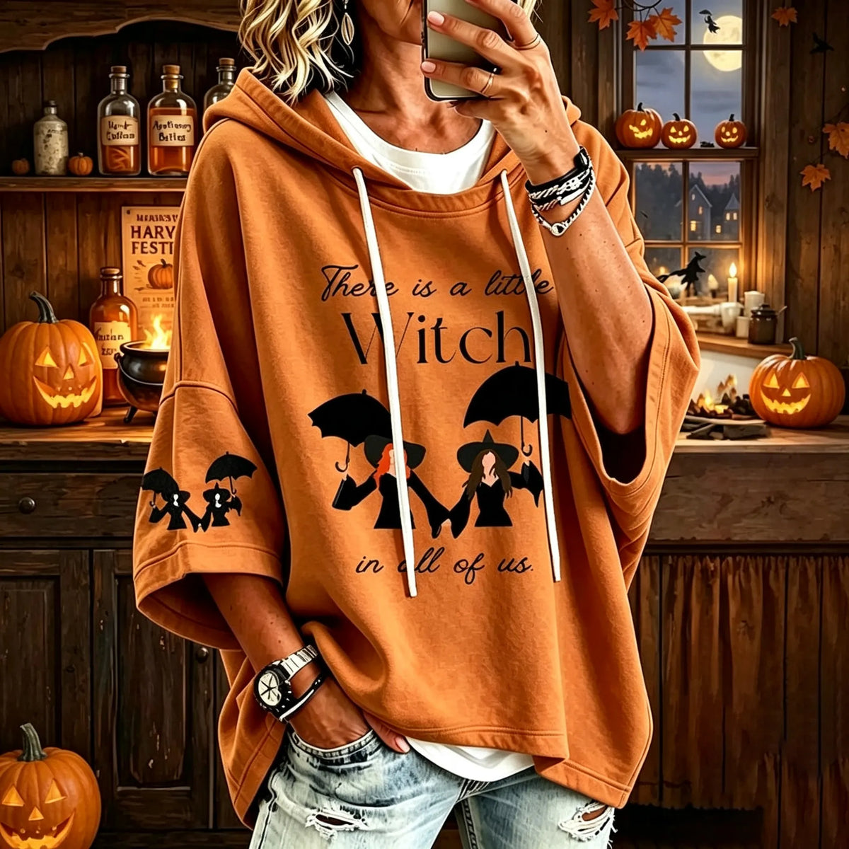 Women's Halloween-themed Printed Hoodie