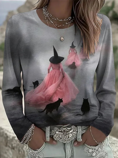 Women's Retro Halloween Printed Casual T-shirt