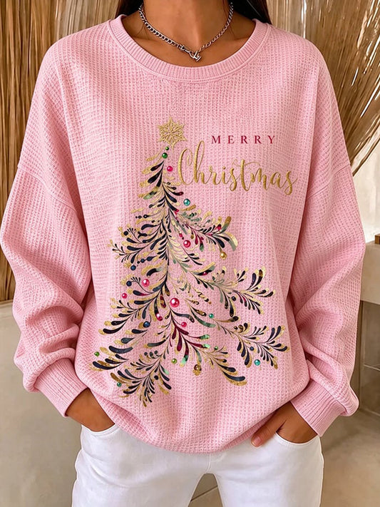 Women's Casual Waffle-Knit Top - Pink