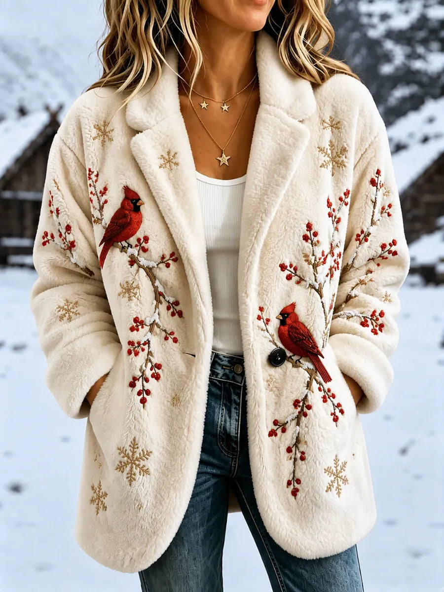 Women'S Vintage Christmas Art Fleece Cardigan Top