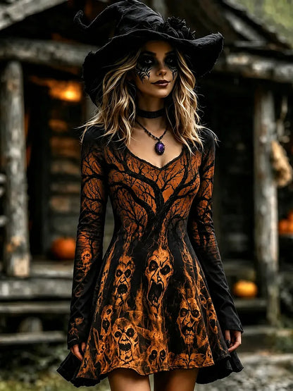 Women's Halloween Ghost Forest Gothic Patterns Art Mini Dress