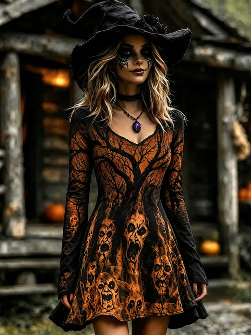 Women's Halloween Ghost Forest Gothic Patterns Art Mini Dress