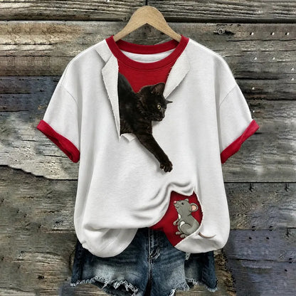Women's Simple Cat-and-mouse Short Sleeve Top