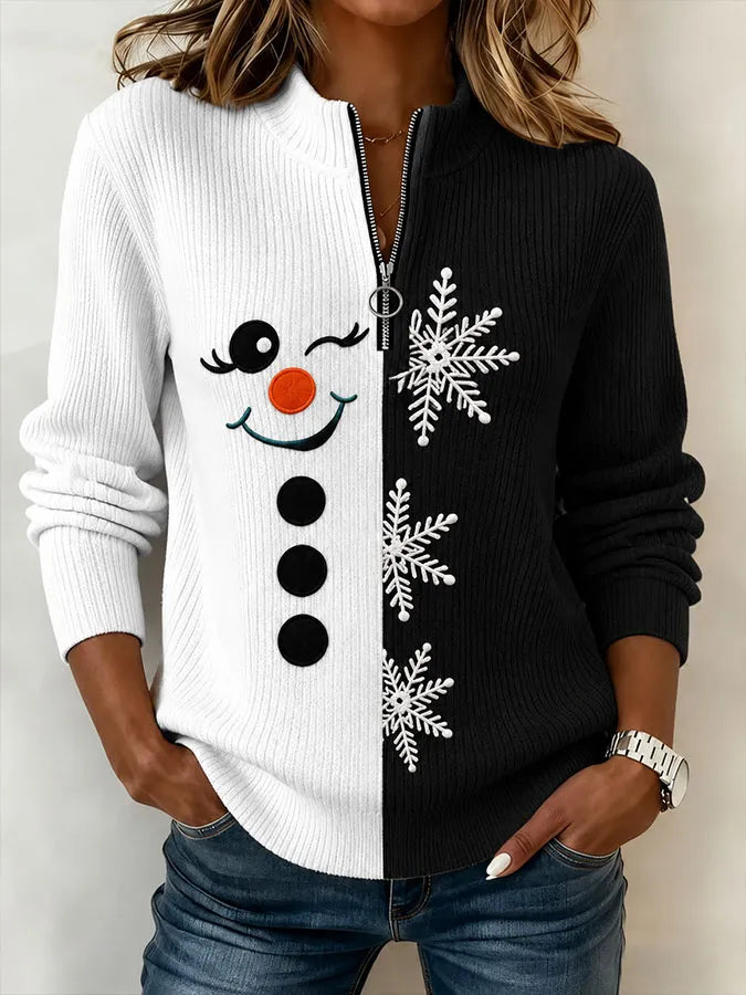 Women's Christmas Print Half Zip Stand Collar Sweatshirt