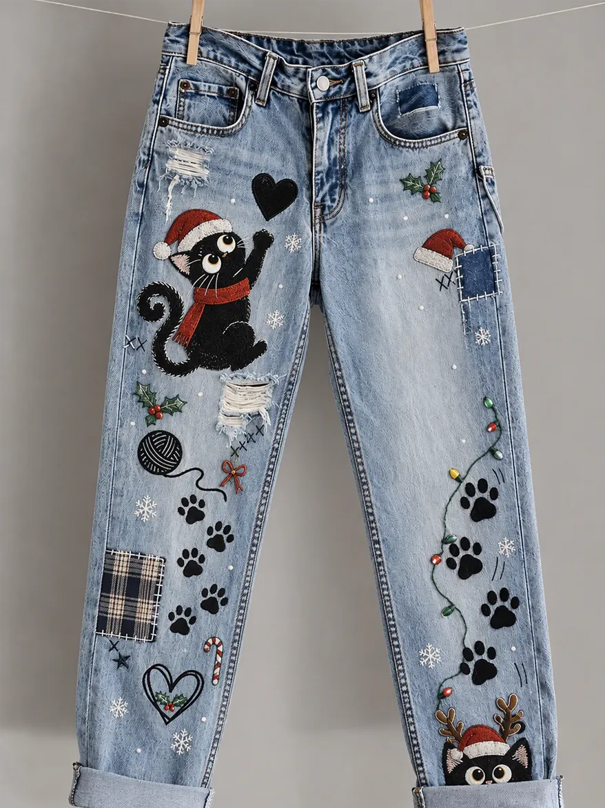 Women's Christmas Printed Casual Jeans