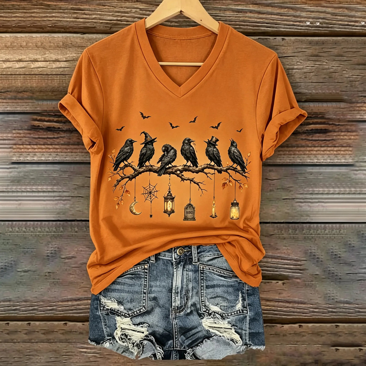 Women's Halloween Raven Print T-shirt