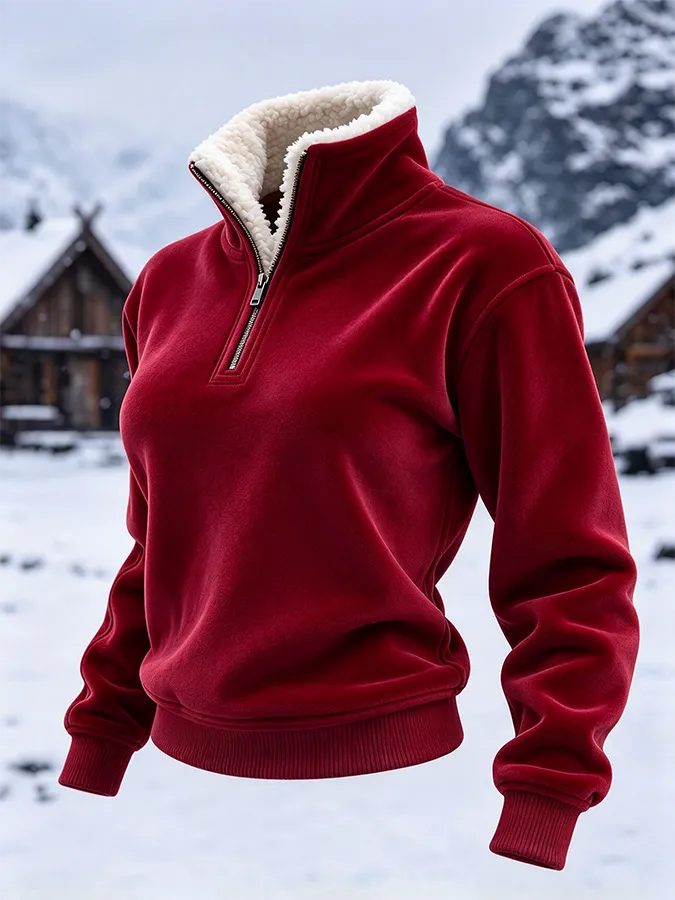 Women'S Solid Color Plush Collar Sports Shirt