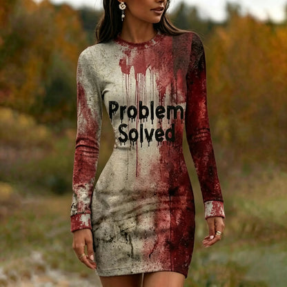Women's Bloody Problem Solved Halloween Art Print Bodycon Mini Dress