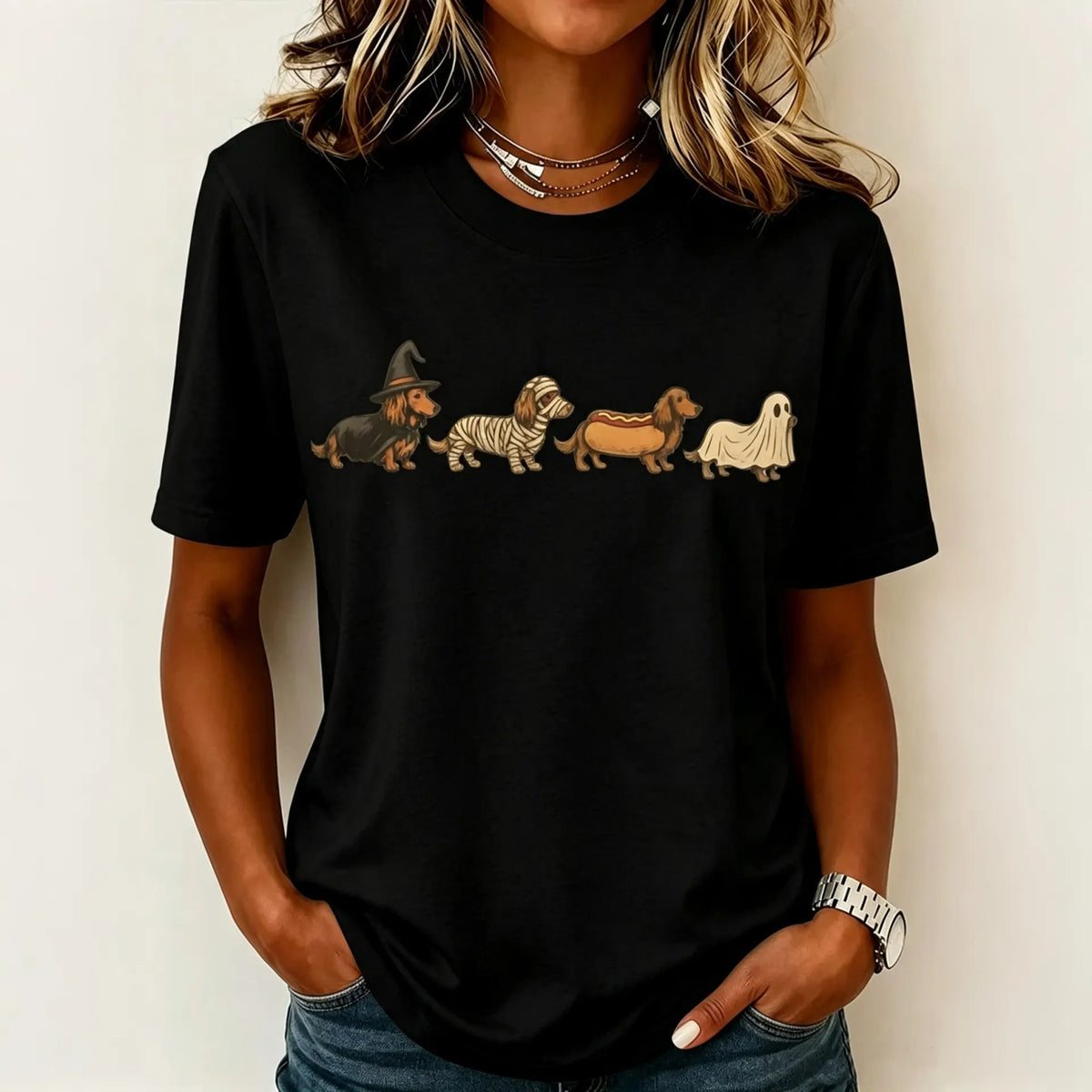 Women's Halloween Dog Print Casual T-shirt