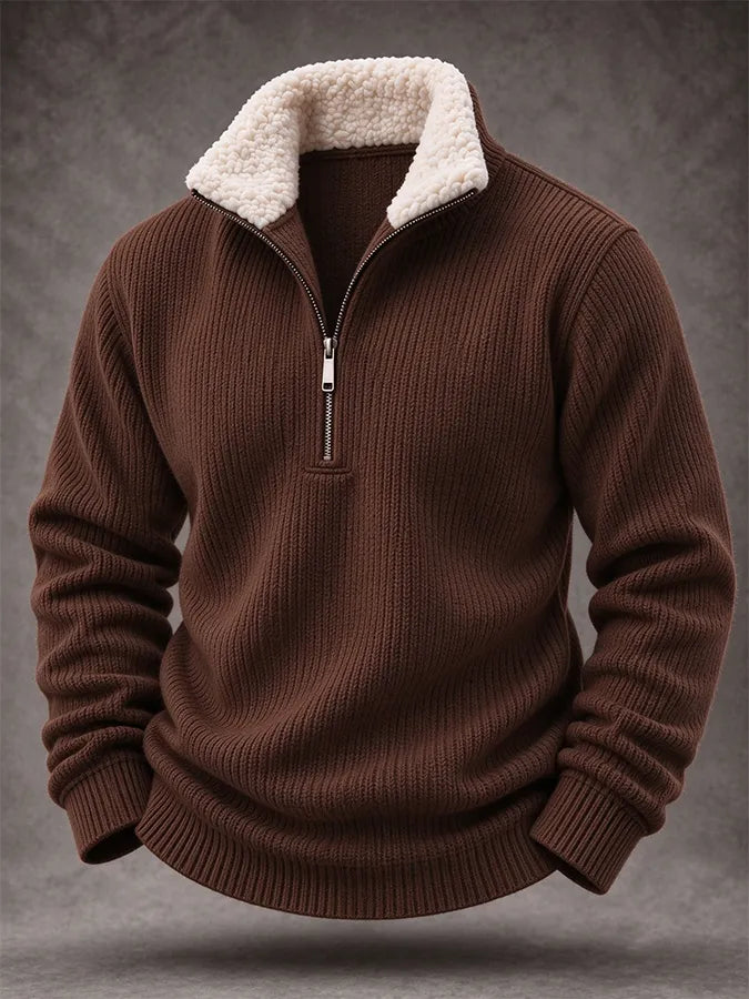 Men'S Casual Woven Zipper Wool Collar Sportswear