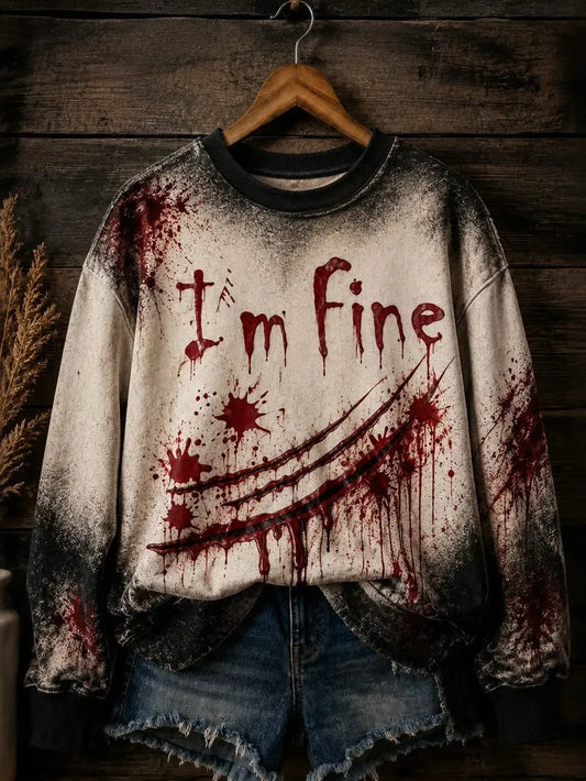 Women's Halloween Bloody I'm Fine Print Sweatshirt