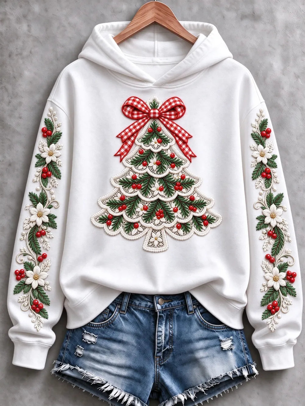 Women'S Christmas Tree Printed Casual Hoodie