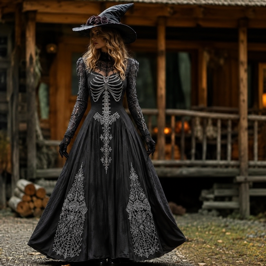 Halloween-themed skeleton & floral print dress2201