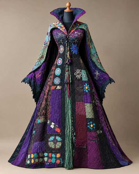 Women's Halloween-Themed Printed Stand-Collar Cape-Style Dress7142