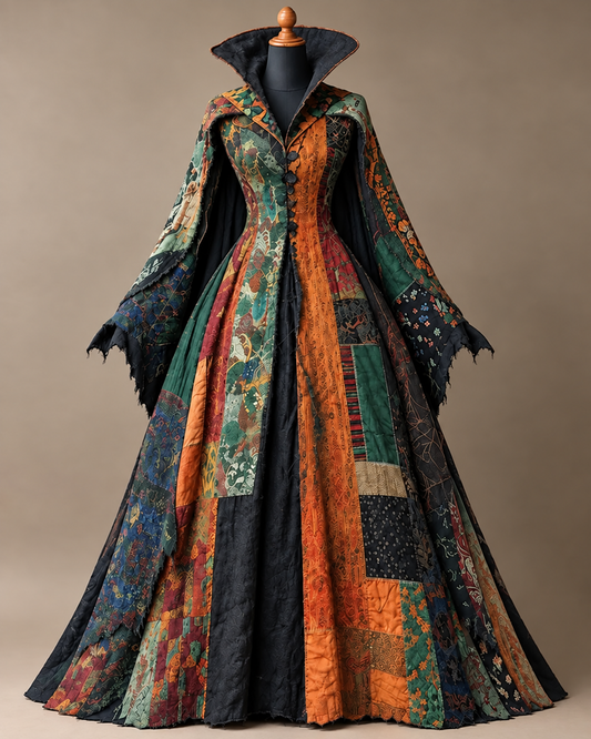 Women's Halloween-Themed Printed Stand-Collar Cape-Style Dress4852