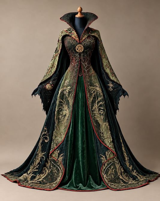 Women's Halloween-Themed Printed Stand-Collar Cape-Style Dress9320