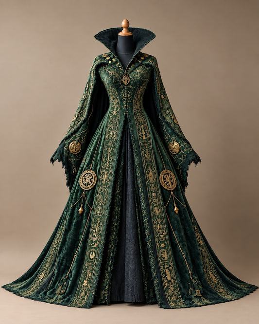 Women's Halloween-Themed Printed Stand-Collar Cape-Style Dress3854